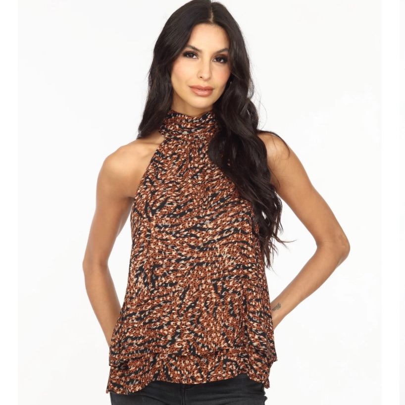 Veronica M. Los Angeles Size Small New “Tia” Layered Halter Top Animal Print